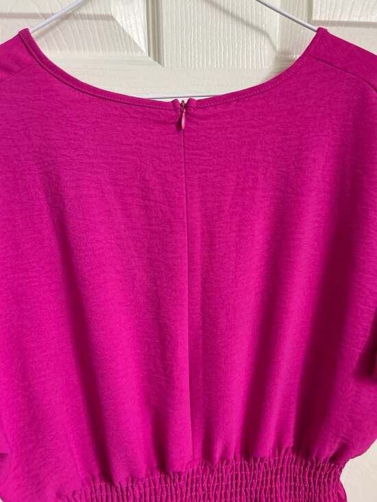 Magenta V-Neck Smocked Waist Tie-Back Romper - Picture 8 of 11